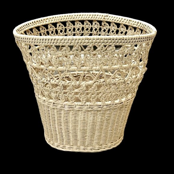 Accents | Vintage White Wicker Waste Basket Trash Can Shabby Chic ...